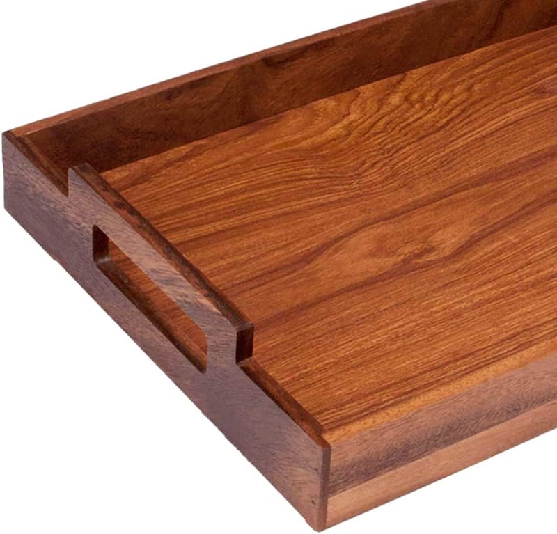 Billi Acacia Wood Serving Tray with Handles Decorative Wooden Tray - Perfect for Breakfast, Lunch, Dinner, Ottoman, Coffee Table - Durable Living Room and Couch Medium 48x31x7cm - Image 3